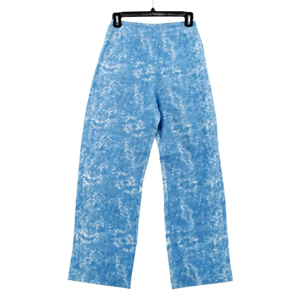 Reformation Linen Pants size 0 Blue White High Waist Straight Leg